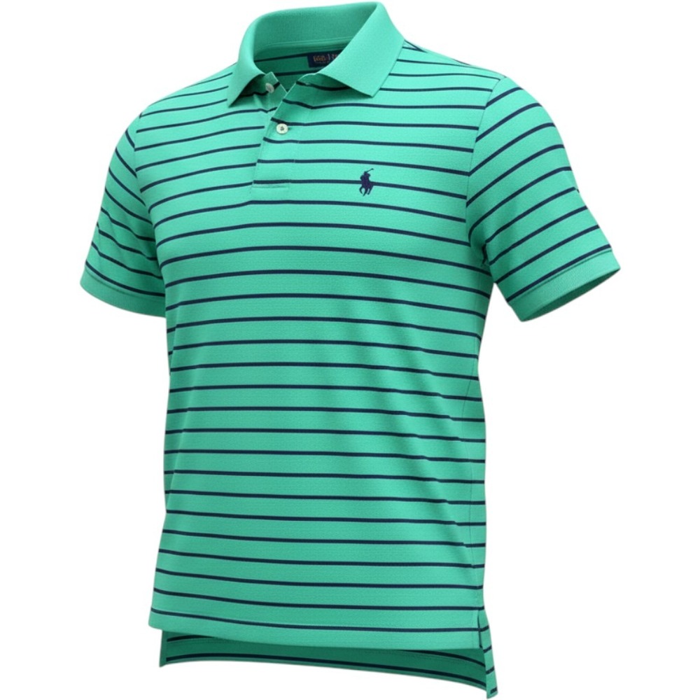 Polo Ralph Lauren Polo Shirt Men M Green Striped Performance Short Sleeve